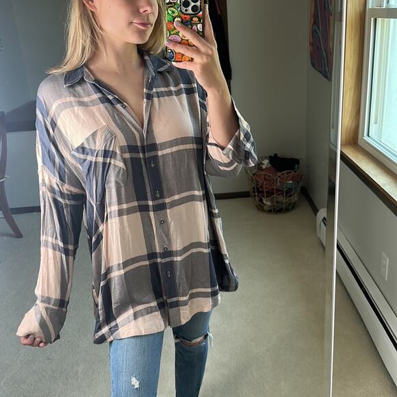 Free People: Oversized Plaid Flannel - Picture 1 of 6